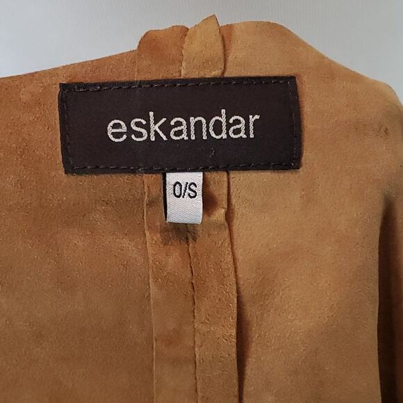 Eskandar Brown Suede Leather Tabard Vest Kimono Open Front Jacket Lagenlook O/S - Picture 13 of 16